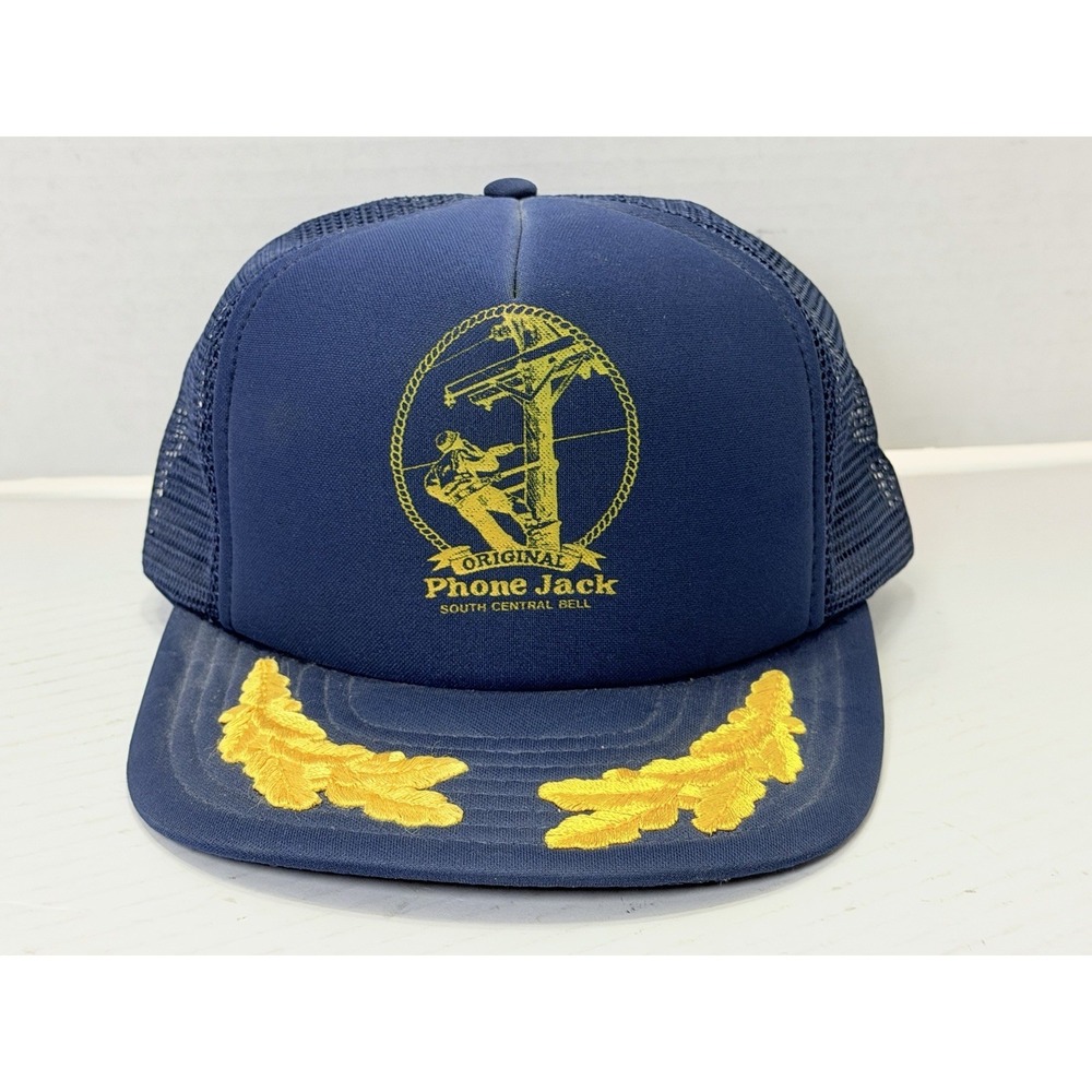 Vintage South Central Bell Phone Jack Trucker Hat Lineman Cap Taiwan R.O.C. Blue